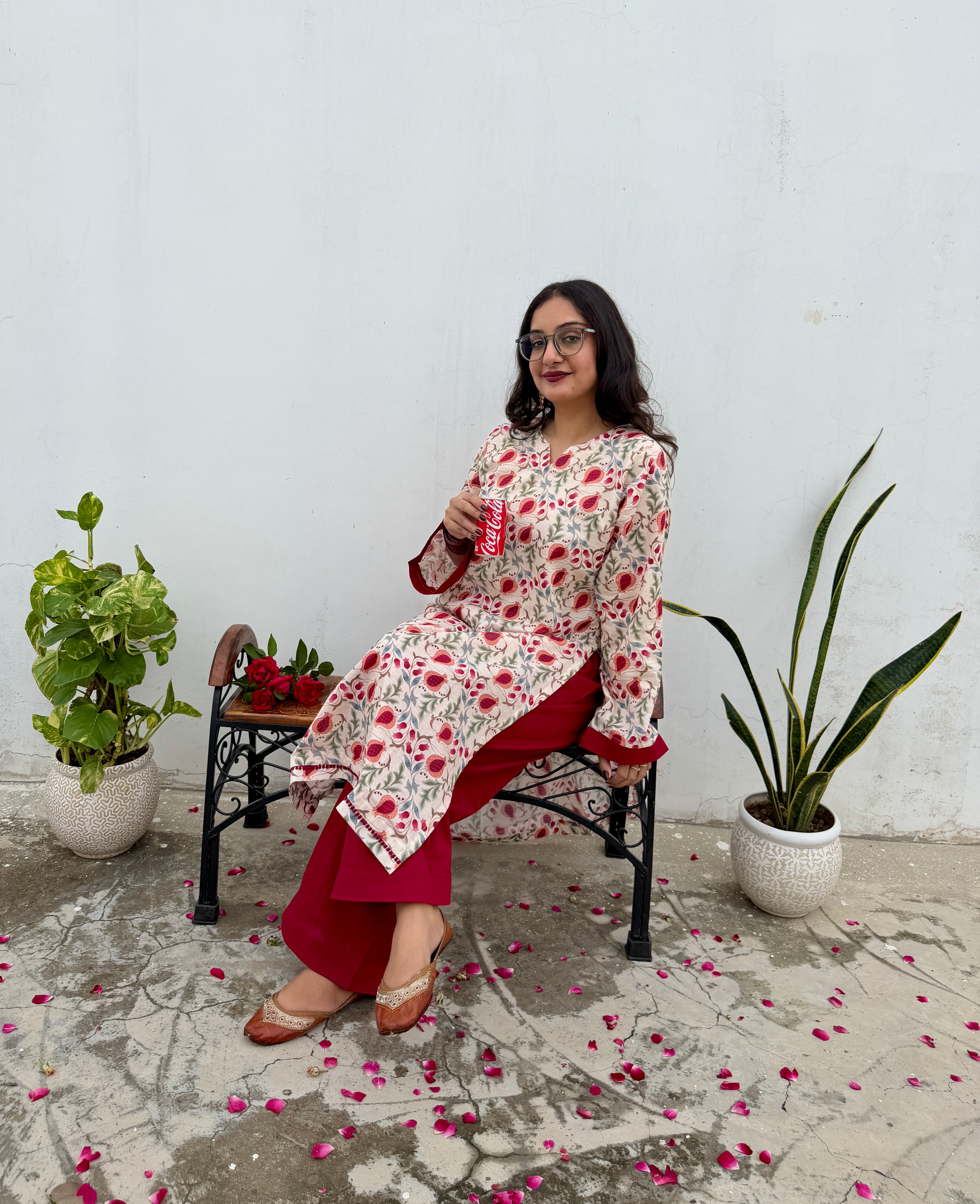Zohra Ivory & Crimson Co-ord Set